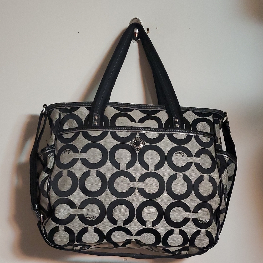 Coach Black and Cream Geometric Tote Bag